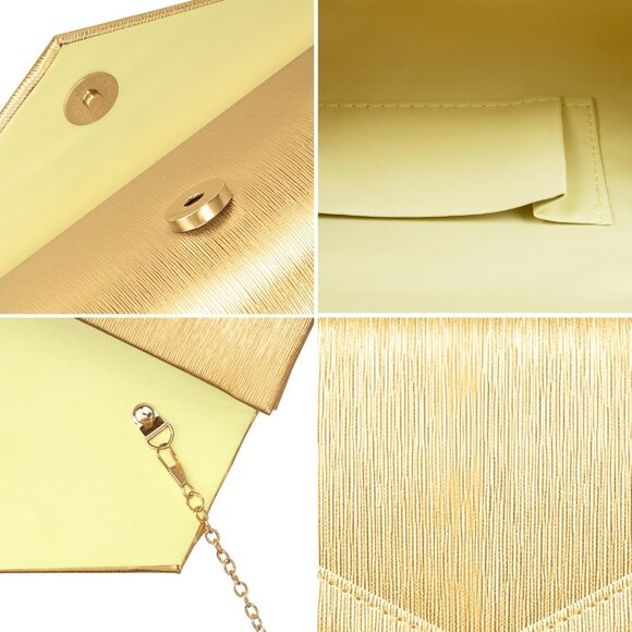 🆕Women Gold PU Leather Evening Handbag, Envelope Clutch Purse w/Chain for Date - Picture 6 of 7